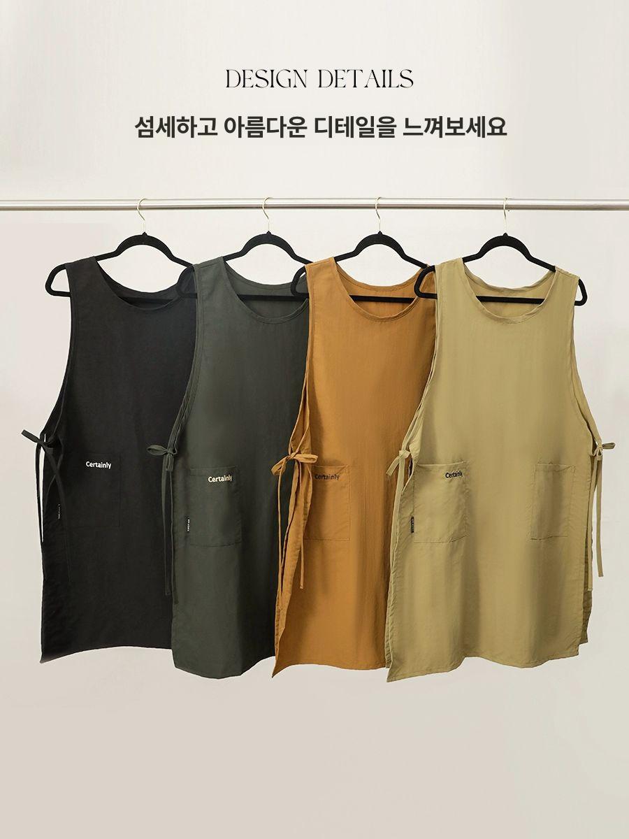일본식 방수 앞치마 주방 긴소매 가정용 방수앞치마 카페 방지 에이프런 가죽 미용 긴 허리 - 상세 이미지 5
