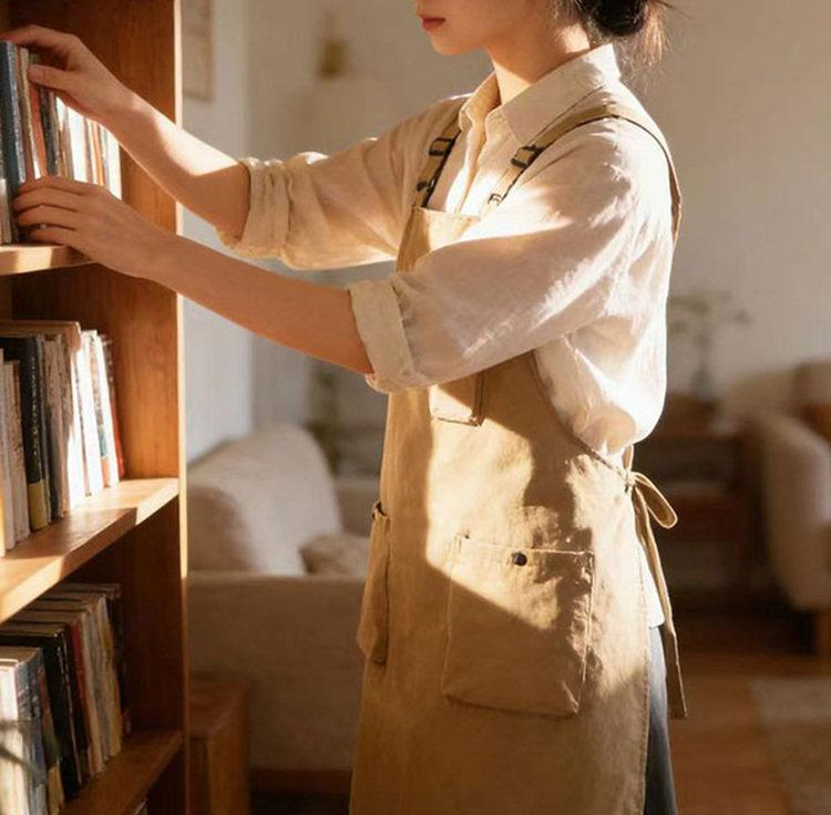 여름 앞치마 방수 린넨 주방 조리복 보육교사 보모 가정용 꽃집 일일상 - 상세 이미지 3