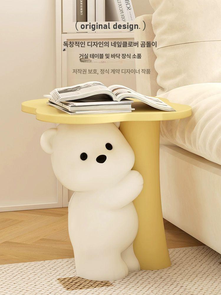 곰돌이 사이드테이블 침실 장식 현관 침대 보조 협탁 귀여운 수납 신사 간이테이블 - 상세 이미지 4