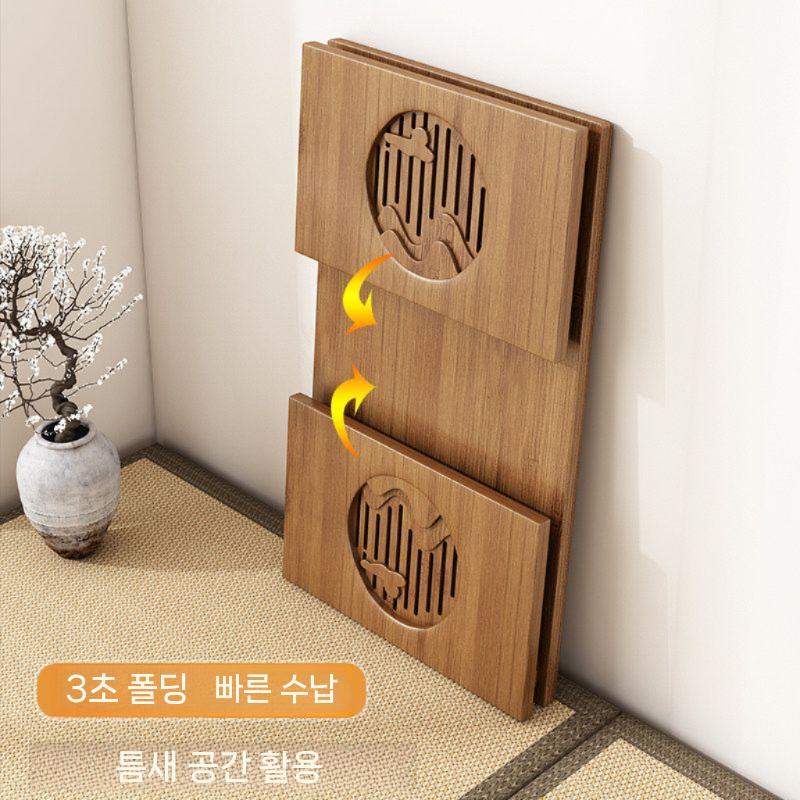 찻상 대리석 라탄 원형 원목 좌식 탁자 티테이블 원목좌탁 타원형 좌식테이블 좌탁 거실 낮은 갈색 두꺼워진 돌출형 창문 의자 - 상세 이미지 3