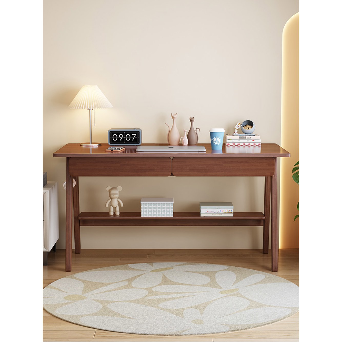 데스크 노트북 원목 책상 서랍 원목색단테이블 높낮이조절 원목 단상 80x55x75cm - 상세 이미지 2