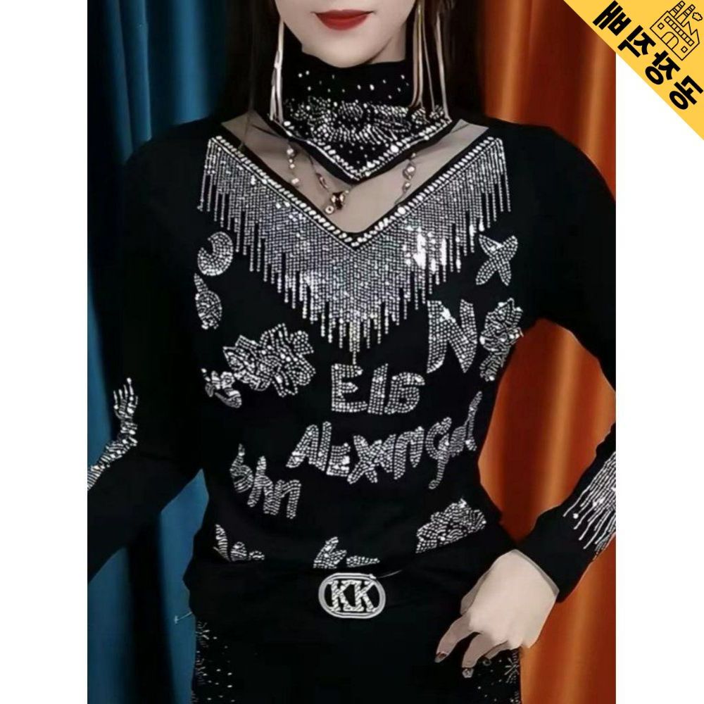댄스복 무대복 반팔티셔츠 레이어드 메쉬 여자 연습복 여성 여름 이너 나시 민소매 루즈핏 블랙(얇은 실) L(80~52.5kg) - 상품 이미지