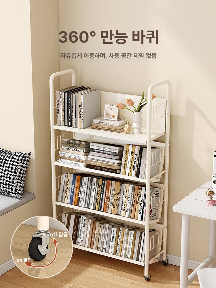 3단 책장 이동식 바퀴달린 낮은 움직이는 철제 수납함 원목 책꽂이 수납장 거실 북카트 - 상세 이미지 3