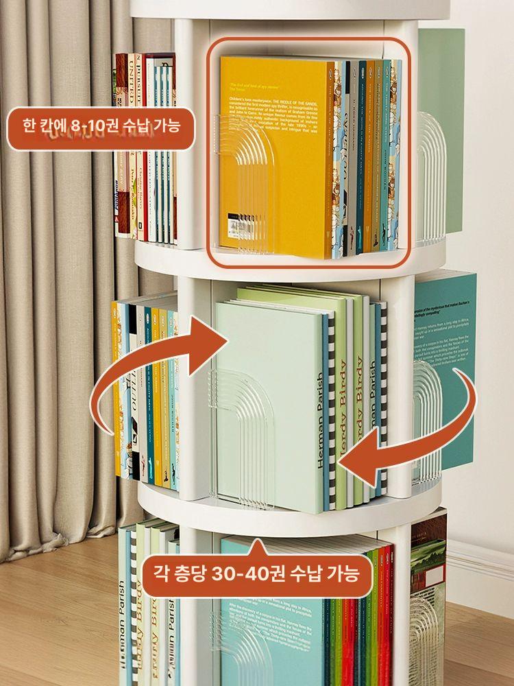 원형회전 책장 슬라이딩 대형 거실 수납 책꽂이 라운드 서재 학생 아이방 회전식 틈새 - 상세 이미지 2