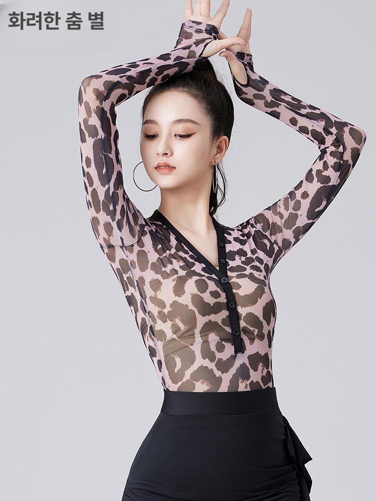 방송댄스복 줌바 라틴댄스 호피 라인 댄스복상의 사교 공연복 여성 - 상세 이미지 2