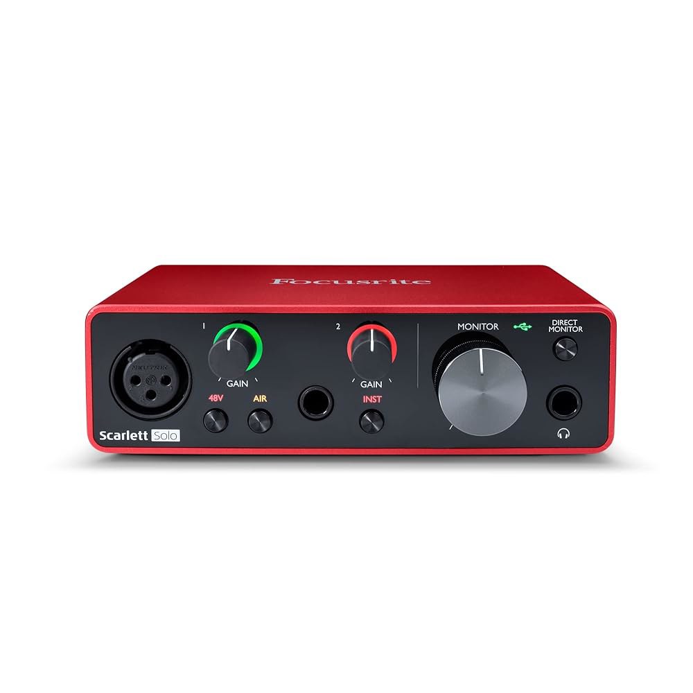 기타리스트, 보컬리스트, 팟캐스터 또는 프로듀서를 위한 포커스라이트 스칼렛 솔로 3세대 USB 오디오 인터페이스로 스튜디오 품질의 사운드를 녹음하고 재생할 수 있습니다 - 상품 이미지
