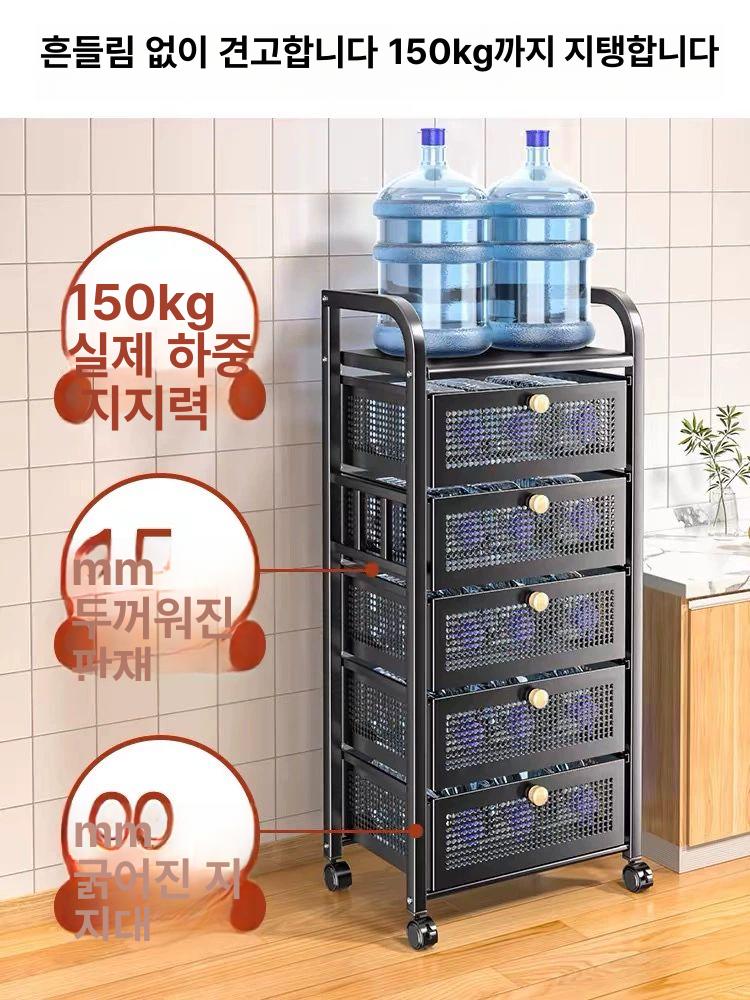 서랍형 주방트롤리 이동식트롤리 바퀴달린 다용도 미니트롤리 수납함 주방웨건 가로형 - 상세 이미지 5