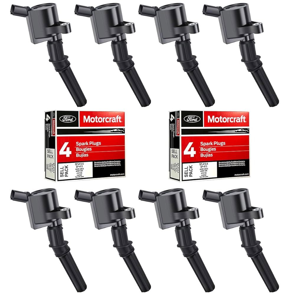 포드 F-150 머스탱 V8 4.6L 팩 8과 호환되는 MAS 점화 코일 DG508 및 모터크래프트 OEM 스파크 플러그 SP413 1 MAS Coil DG508 & MAS Sp - 상품 이미지
