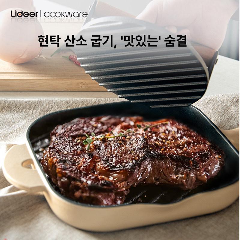 무쇠 그릴프레스 원형 구이용 압력판 바베큐 철판 고기다리미 누르개 누름판 - 상세 이미지 2
