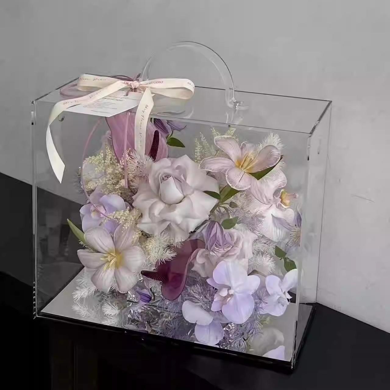 플라워아크릴백 쇼핑백 투명 꽃다발 상자 프로포즈 창 꽃집 아크릴백 포장 아크릴 조화 - 상품 이미지