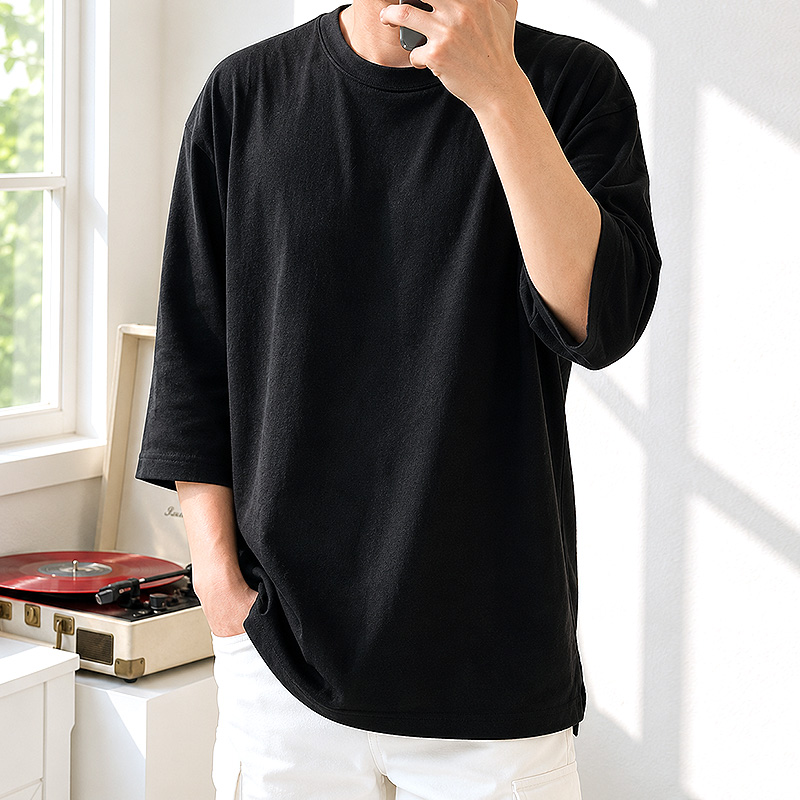 남자7부티셔츠 여름 슬라브 얇은 린넨 칠부티 빅사이즈 반팔 이미지 4