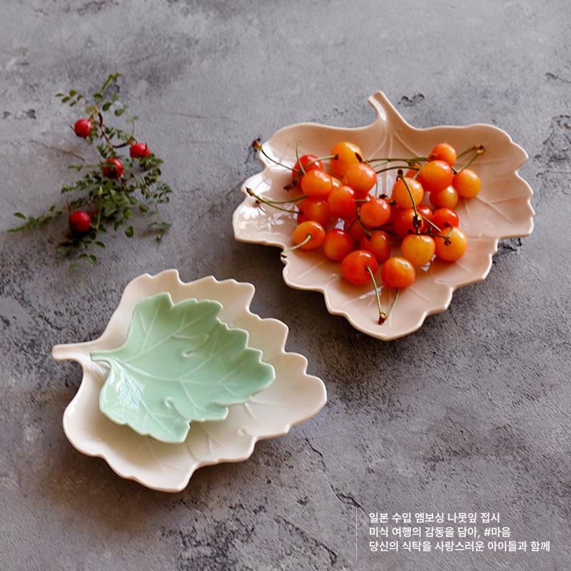 일본 단풍나무 세라믹 간식 포크 플레이트 식기 받침대 디저트 일식 그릇 선물 앞접시 - 상세 이미지 3