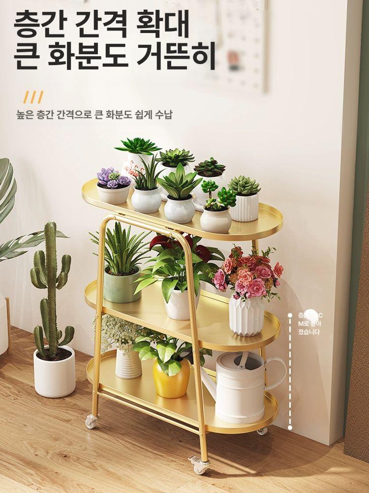 이동식 화분 철제 선반 스탠드 인테리어 발코니 정리 거실 내경 원목 화분선반 정리대 - 상세 이미지 3