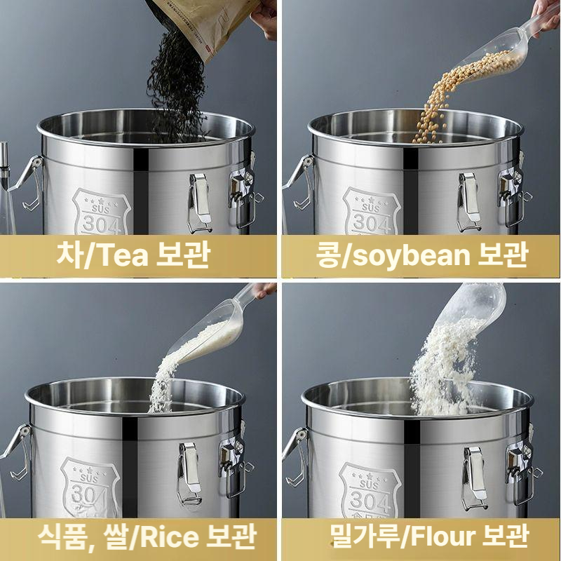 100리터 스테인리스 발효통 대용량 밀폐용기 김장 담금 저장 바퀴 부착 - 상세 이미지 4