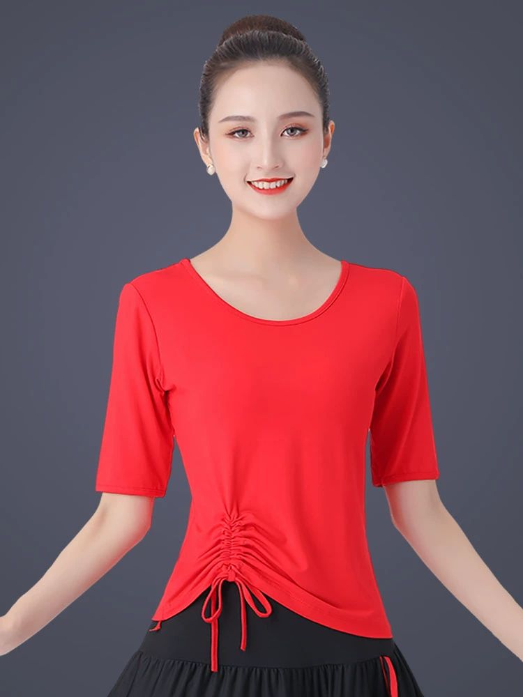 라인댄스복 여성 방송 라틴 춤연습 티셔츠 공연복 댄스상의 - 상품 이미지
