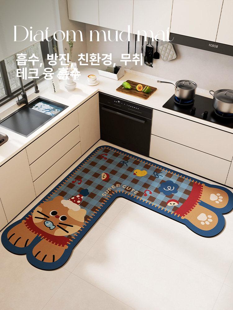 ㄱ자 주방매트 귀여운 싱크대 싱크대매트 고양이 흡수 싱크대발판 부엌 미끄럼 왼쪽 규조토 - 상세 이미지 2