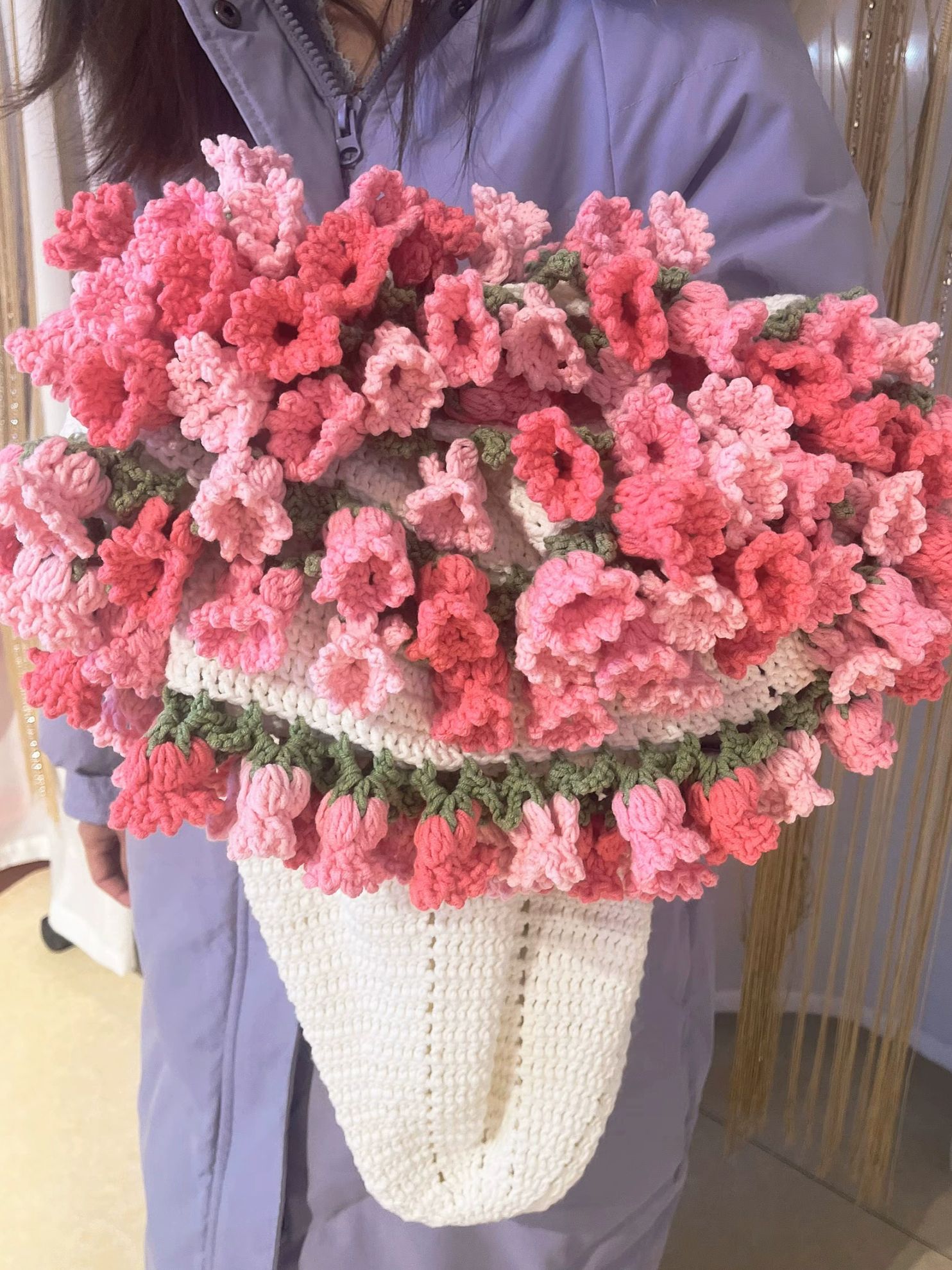 면직물 꽃다발담요 뜨기 패턴 블랭킷 꽃다발 손뜨개 로즈 재료 뜨개질 뜨개꽃다발 가정용 - 상품 이미지