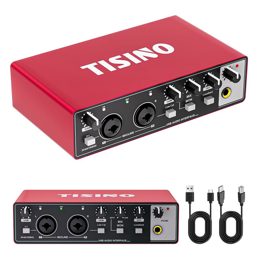 TISINO 오디오 인터페이스 24비트 / 192kHz, 녹음, 작곡, 스트리밍 및 팟캐스트를 위한 USB 인터페이스, 48V 팬텀 파워를 갖춘 플러그 앤 플레이 스튜디오 PC - 상세 이미지 2