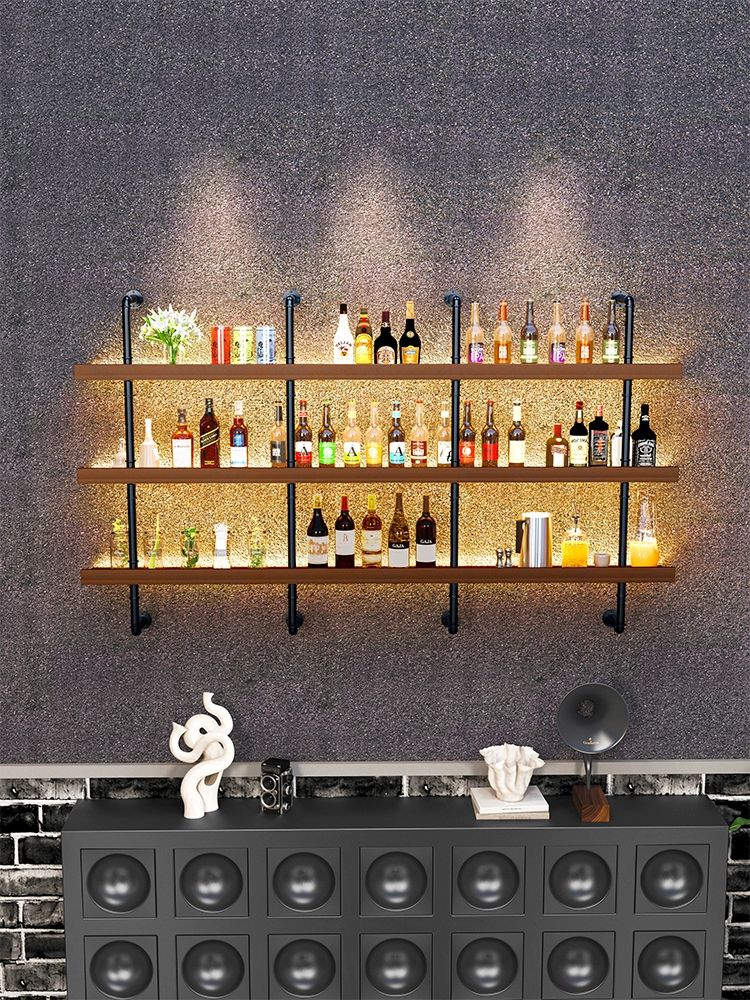 와인바 진열대 벽걸이 카페 조명 선반 보관함 와인렉 장식장 거치대 와인잔 인테리어 - 상세 이미지 2