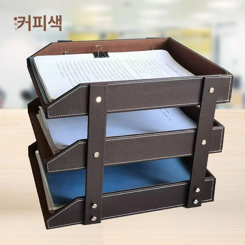 문서함 가죽 종이 파일 수납 서류꽂이 오피스 레터 분류기 사무실 정리함 조립 - 상세 이미지 3