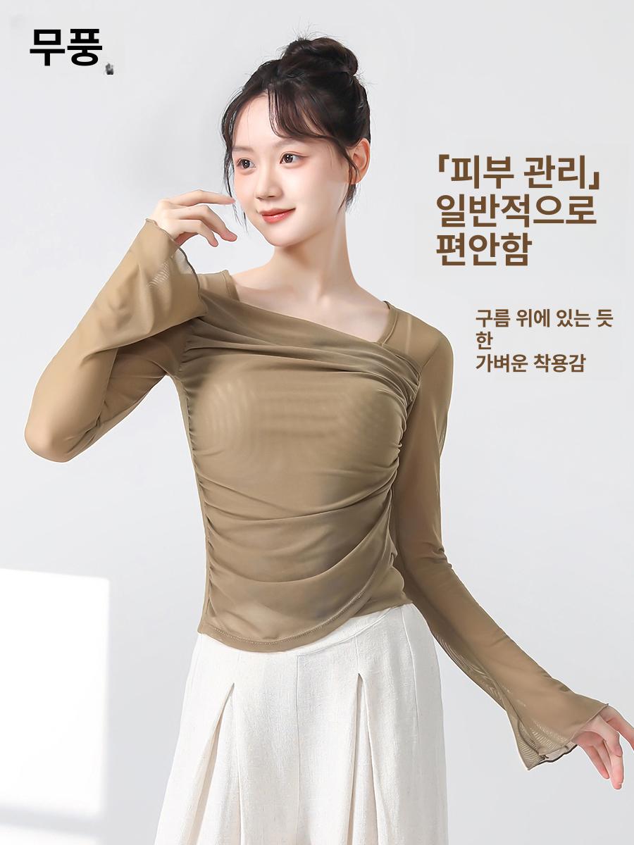 현대무용 상의 공연복 스판 연습복 반팔 입시복 의상 운동복 탑 우아한 고전 셔츠 댄스 - 상세 이미지 5