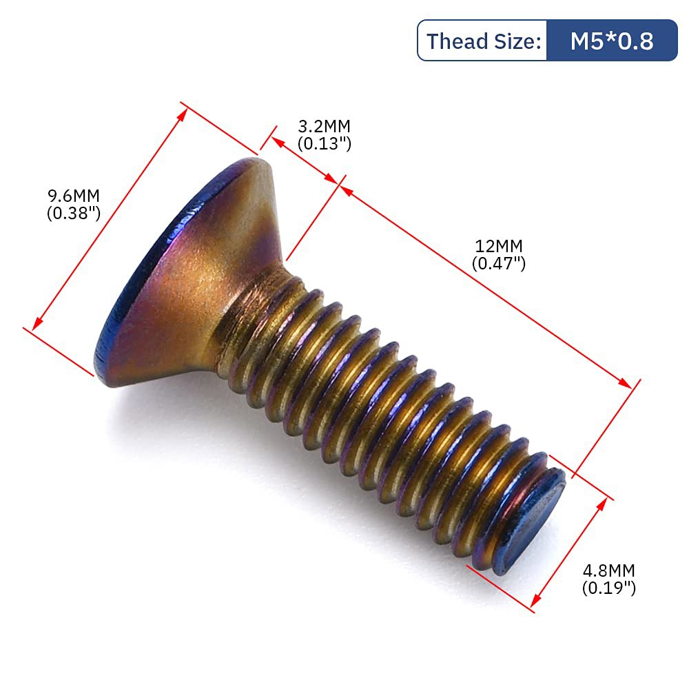 PQY 6pcs 스티어링 휠 나사 볼트 테이퍼 M5 0.8 길이 15mm 탄 티타늄 마감 플랫 헤드 flat head - 상세 이미지 2