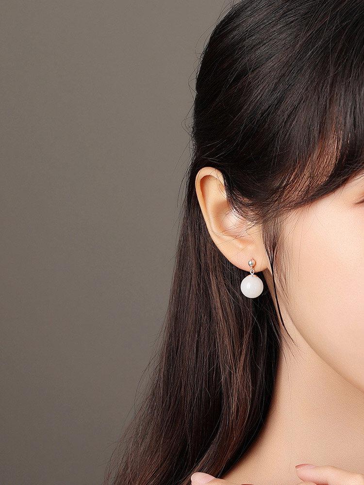 백옥 귀걸이 치파오 악세사리 925 실버 스터드 귀걸이 - 상세 이미지 2