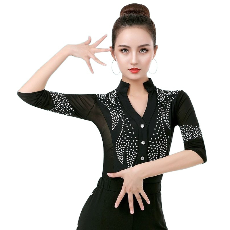 남성 사교댄스복 라틴 반팔 남방 카라 댄스 셔츠 남자 벨벳 댄스복상의 댄스복 의상 스포츠 - 상품 이미지