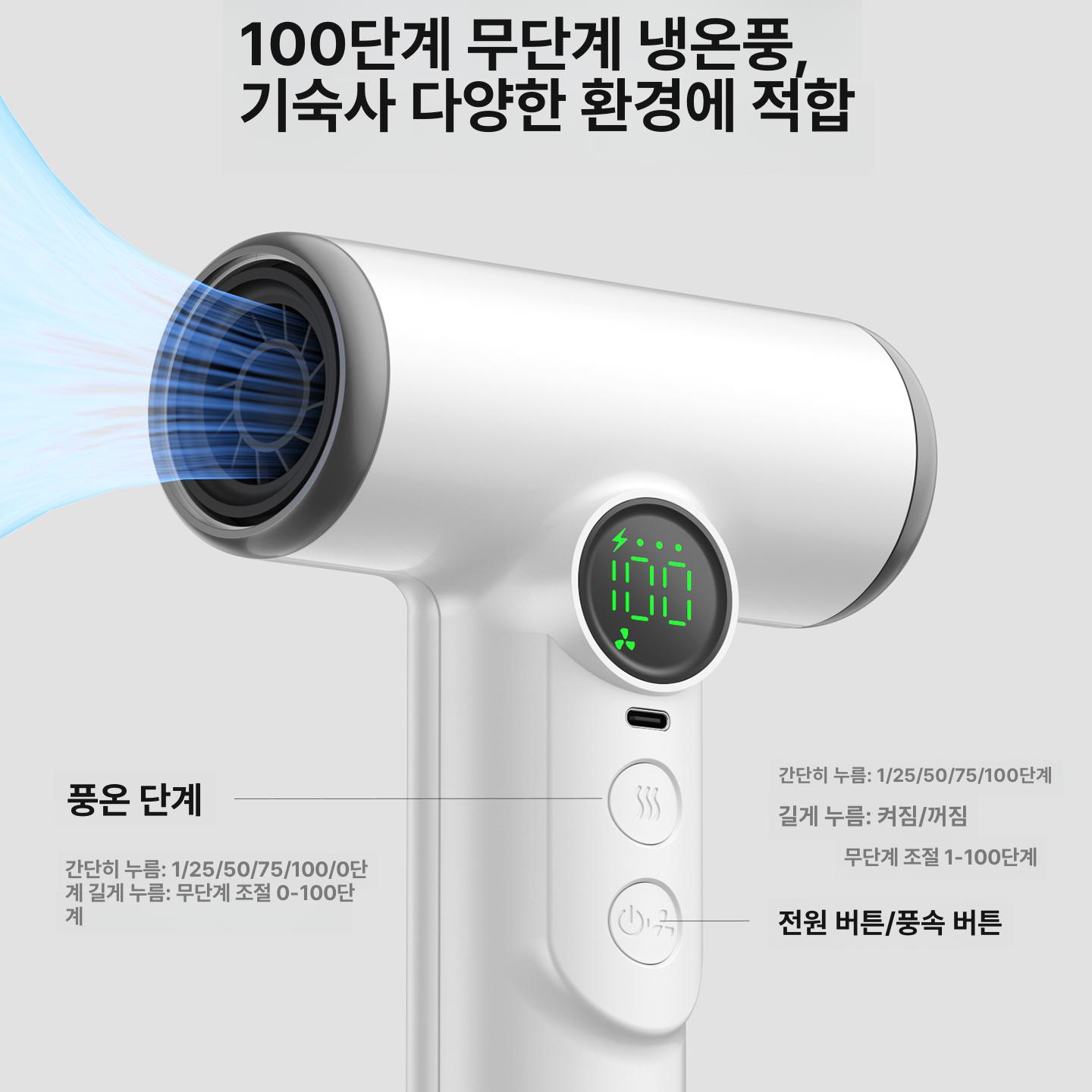 여행용 무선드라이기 타입 무선충전 헤어드라이어 가정용 열풍 플러그인 급속 차박 - 상세 이미지 2