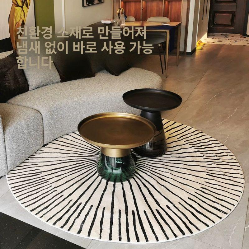 대형 카페트 라운드 기하학 스트라이프 천연 패턴 부드러운 양모 거실 단모 라이트 원형 - 상세 이미지 3
