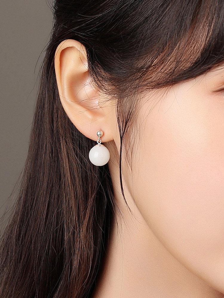 백옥 귀걸이 치파오 악세사리 925 실버 스터드 귀걸이 - 상세 이미지 3