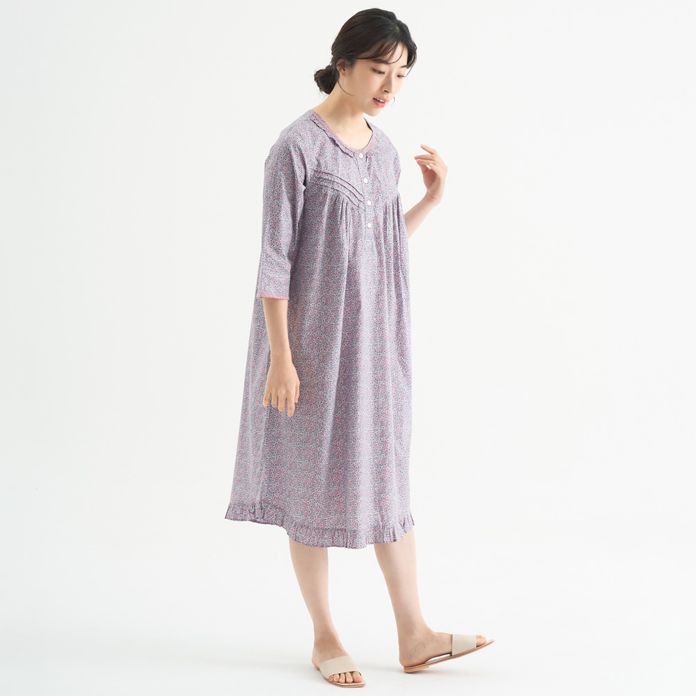 핑크블러썸 여성 순면 7부 원피스 잠옷 봄 가을 홈웨어 파자마 이미지 6