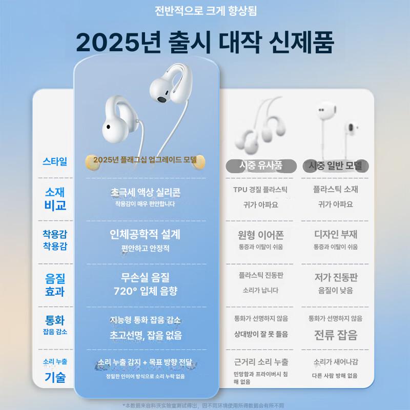 귀걸이형 헤드폰 유선 방수 골전도 오디오 수영훈련 수중 본체 잭 이어클립 캔슬링 - 상세 이미지 2