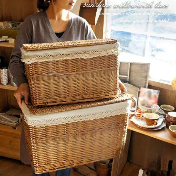 다용도 라탄바스켓 인테리어 보관함 아이언 소품 정리 라탄수납장 침실 패브릭 패턴 - 상품 이미지