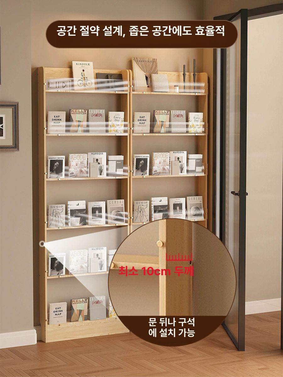 문뒤선반 장식장 다층 원룸 길이 다용도 정리대 책꽃이 오크 문뒤 우드패턴 공간 원룸장식장 - 상세 이미지 5