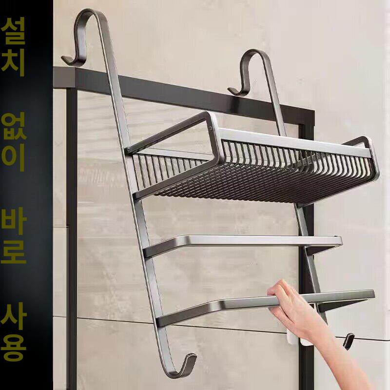 욕실 선반 거는 샤워부스 레이어클래식 후크 도어행거 바구니 그물 총회색 정리 스틸 온담 - 상세 이미지 3
