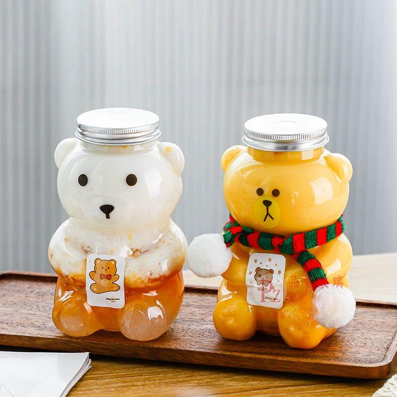 일회용 보틀 곰돌이 공병 케이스 페트병 귀여운 카페 주스 빨대 캐릭터 상업 음료수 - 상세 이미지 2
