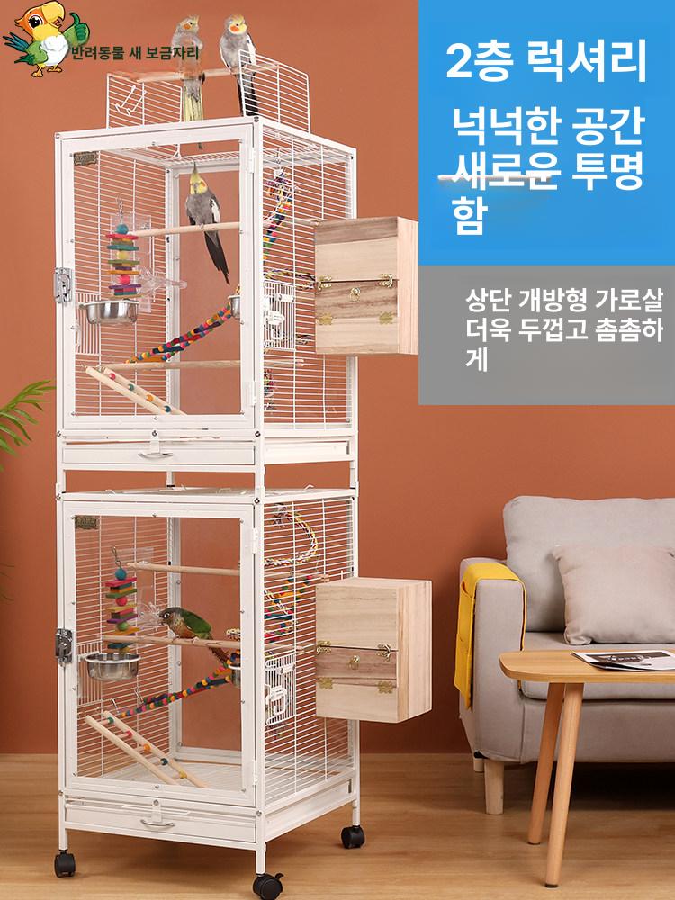 이층 투명 케이지 앵무새 고양이 하우스 바퀴 이동식 실내용 펫 울타리 - 상세 이미지 2