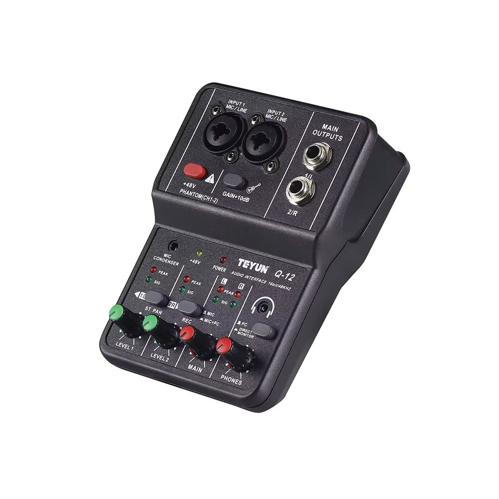 PC용 USB 오디오 인터페이스, 3.55m 마이크 잭이 있는 음악 컴퓨터 녹음용 인터페이스 XLR, 녹음 스튜디오용 사운드 카드, 초저지연 플러그 앤 플레이, Q-12 - 상품 이미지