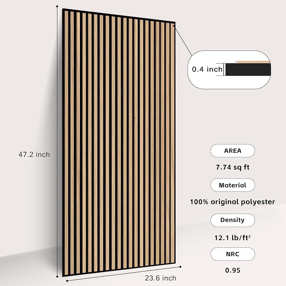 WoveN SoundD 슬랫 Acoussitc 벽 패널 47.2x23.6인치, 목재 베니어, 방음 장식, 홈, 스튜디오, 오피스 및 포커스 존을 위한 자가 접착식 플룻 디자인, - 상세 이미지 3