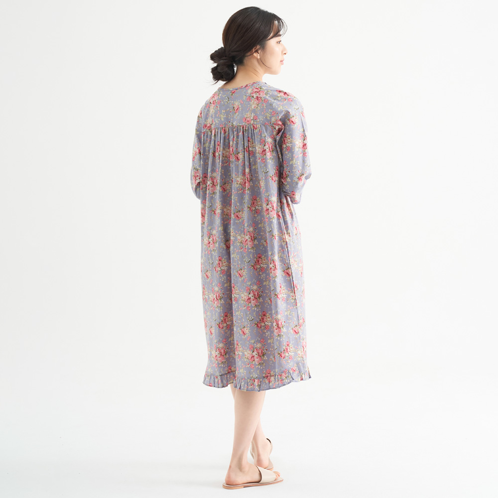 연보라장미 여성 순면 7부 원피스 잠옷 봄 가을 홈웨어 파자마 - 상세 이미지 5