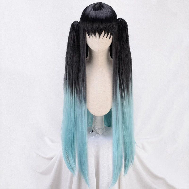 귀칼 시토무 코스프레 무이치로 가발 90cm 그라데이션 - 상품 이미지