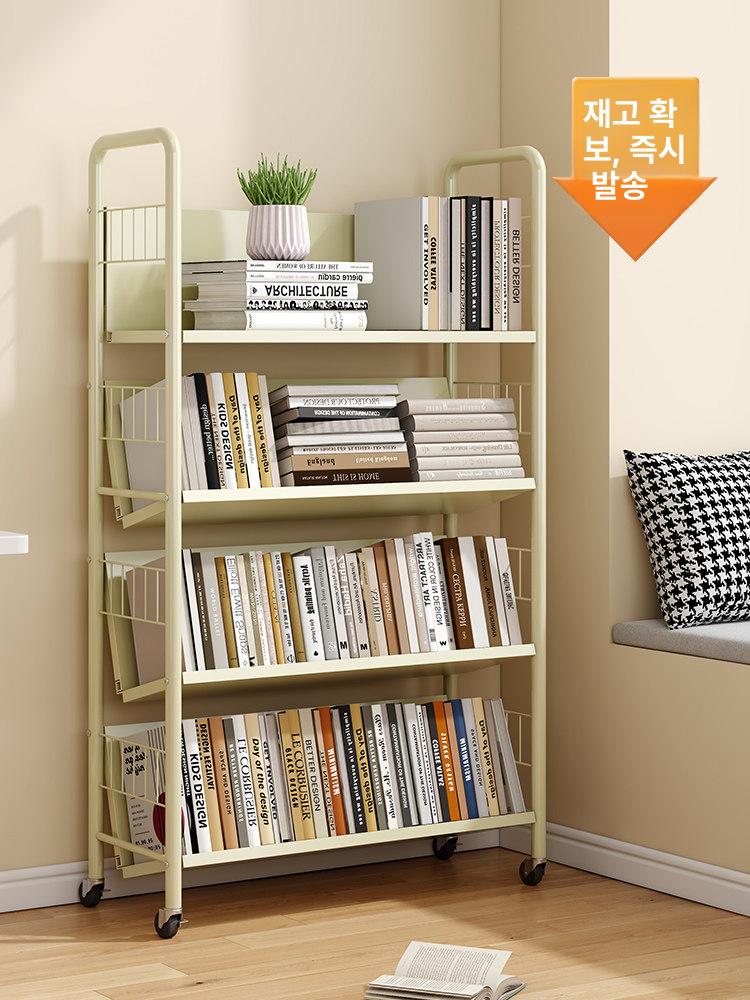 3단 책장 이동식 바퀴달린 낮은 움직이는 철제 수납함 원목 책꽂이 수납장 거실 북카트 - 상세 이미지 2