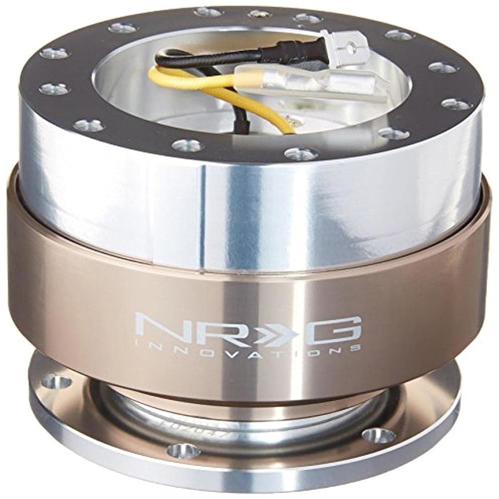 NRG 이노베이션스 1.5세대 6홀 레이싱 스티어링 휠 퀵 릴리스 어댑터, 마운팅 볼트, 티타늄 크롬 링, NRG-SRK-100TI Silver/Titanium - 상품 이미지