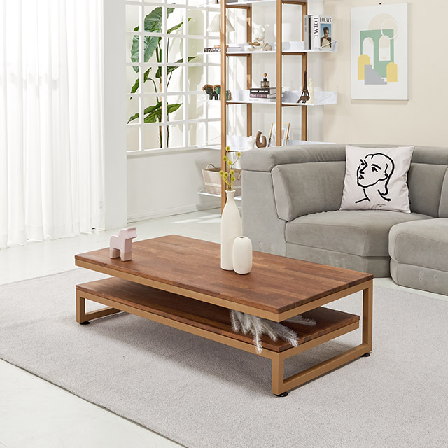 가구의서 스틸프레임 원목 쇼파테이블 1200x600x320mm, 멀바우골드 - 상품 이미지