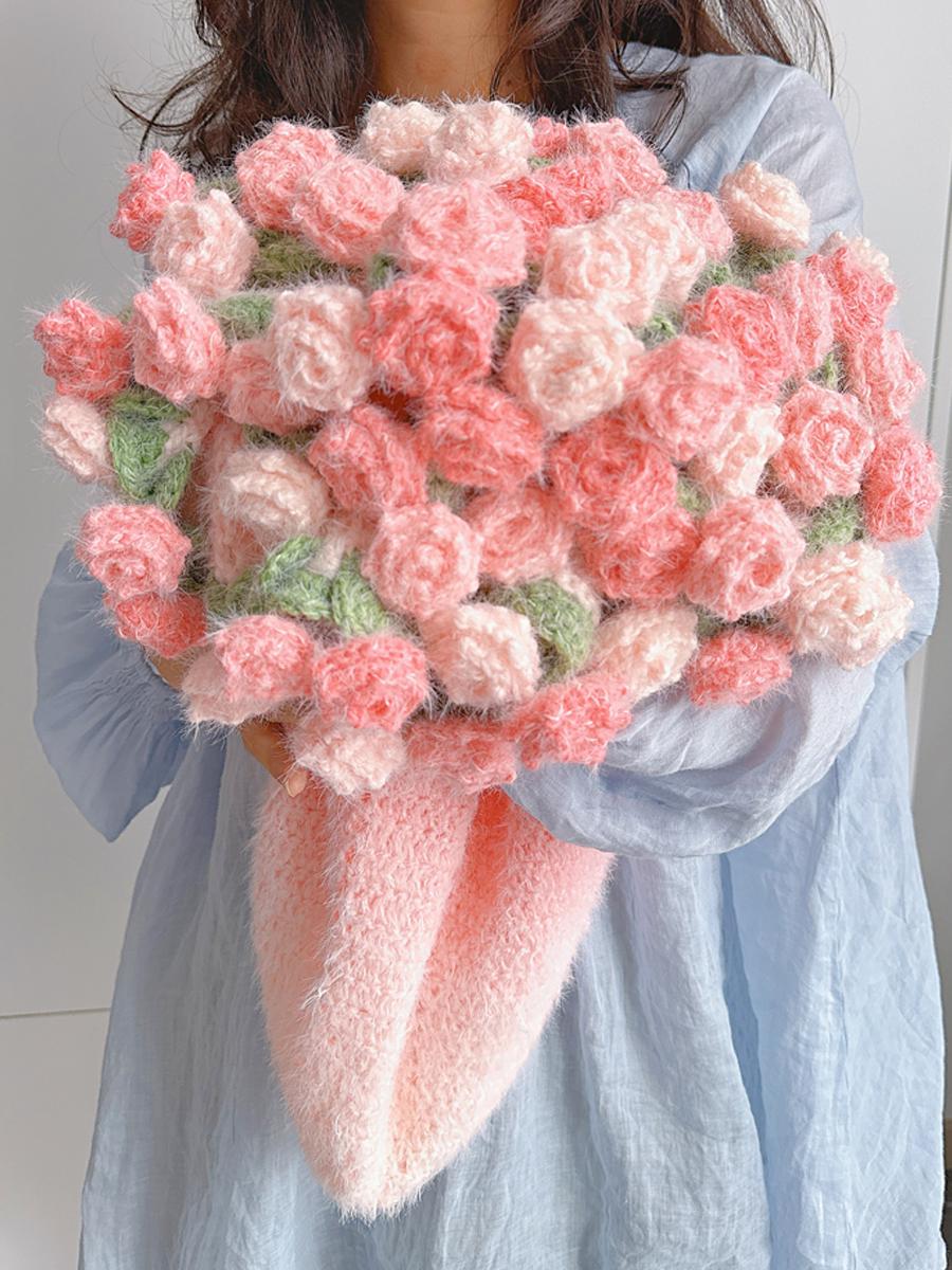 꽃다발 담요 뜨개 친구 뜨게꽃 수제 꽃다발담요 패키지 러그 옐로우꽃 완제품 손뜨개 장미꽃 - 상품 이미지