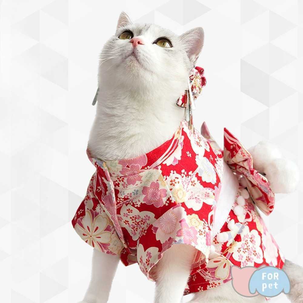 고양이 유카타 일본식 반려묘 닌자 귀여운 강아지기모노 여름 강아지옷 애견 드레스 - 상품 이미지