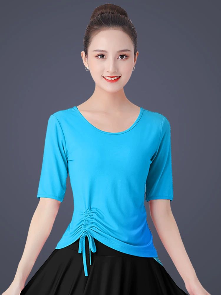 라인댄스복 여성 방송 라틴 춤연습 티셔츠 공연복 댄스상의 - 상세 이미지 3