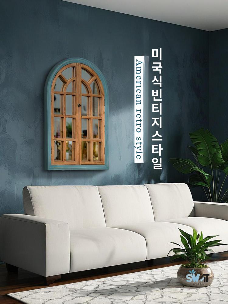 거울 창문틀 인테리어용 벽장식 창틀 미러 빈티지 창문모형 플로럴 프렌치 가짜문 - 상세 이미지 2