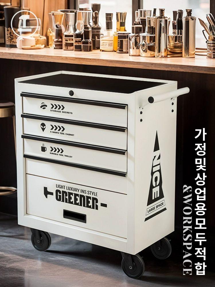 트롤리 공구카트 정비소 도구 바퀴 수납 웨건 작업 정리함 밀차 운반 수리점 수레 - 상세 이미지 3